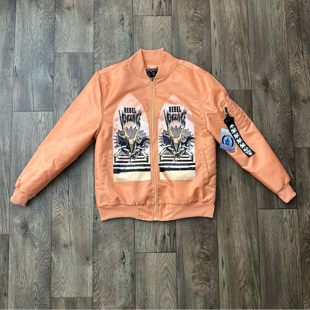 Rebel Vengeance Water Resistant bomber Jacket Orangish Peach Color Men’s Size S